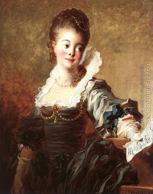 Jean-Honore Fragonard : Portrait of a Singer Holding a Sheet of Music